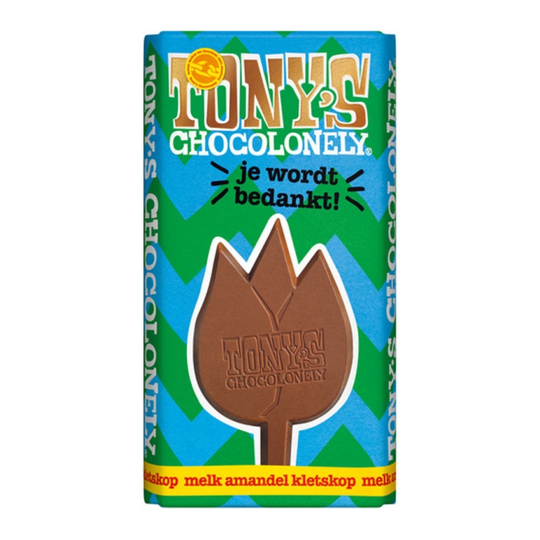 Tony's Chocolonely | Reep Bedankt | Melk Amandel Kletskop | 15 x 180 gram